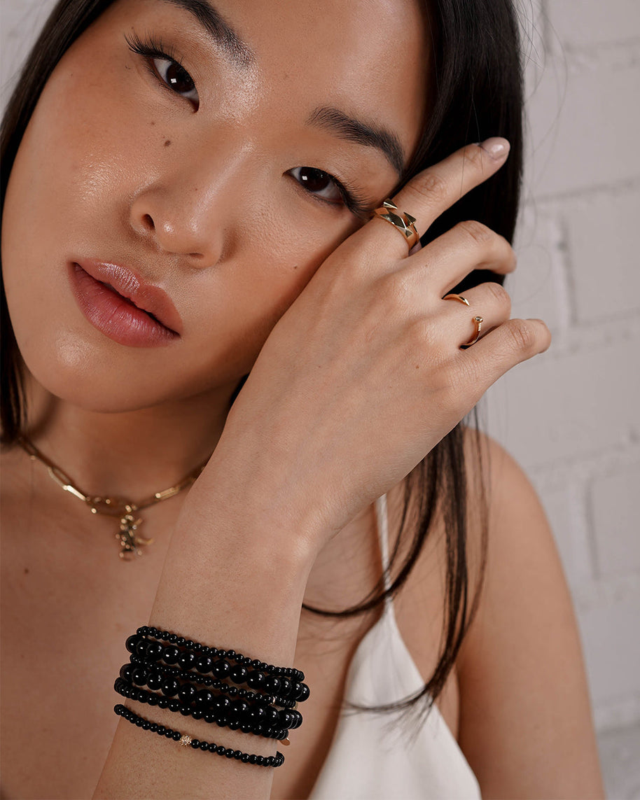 Zoe Lev 4mm Black Onyx Bead Bracelet