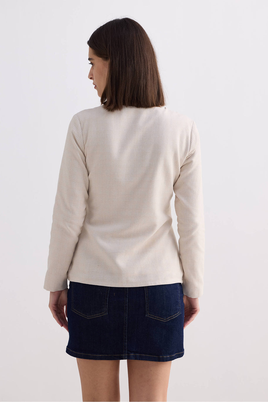Reistor Fitted Cotton Tweed Jacket in Cream