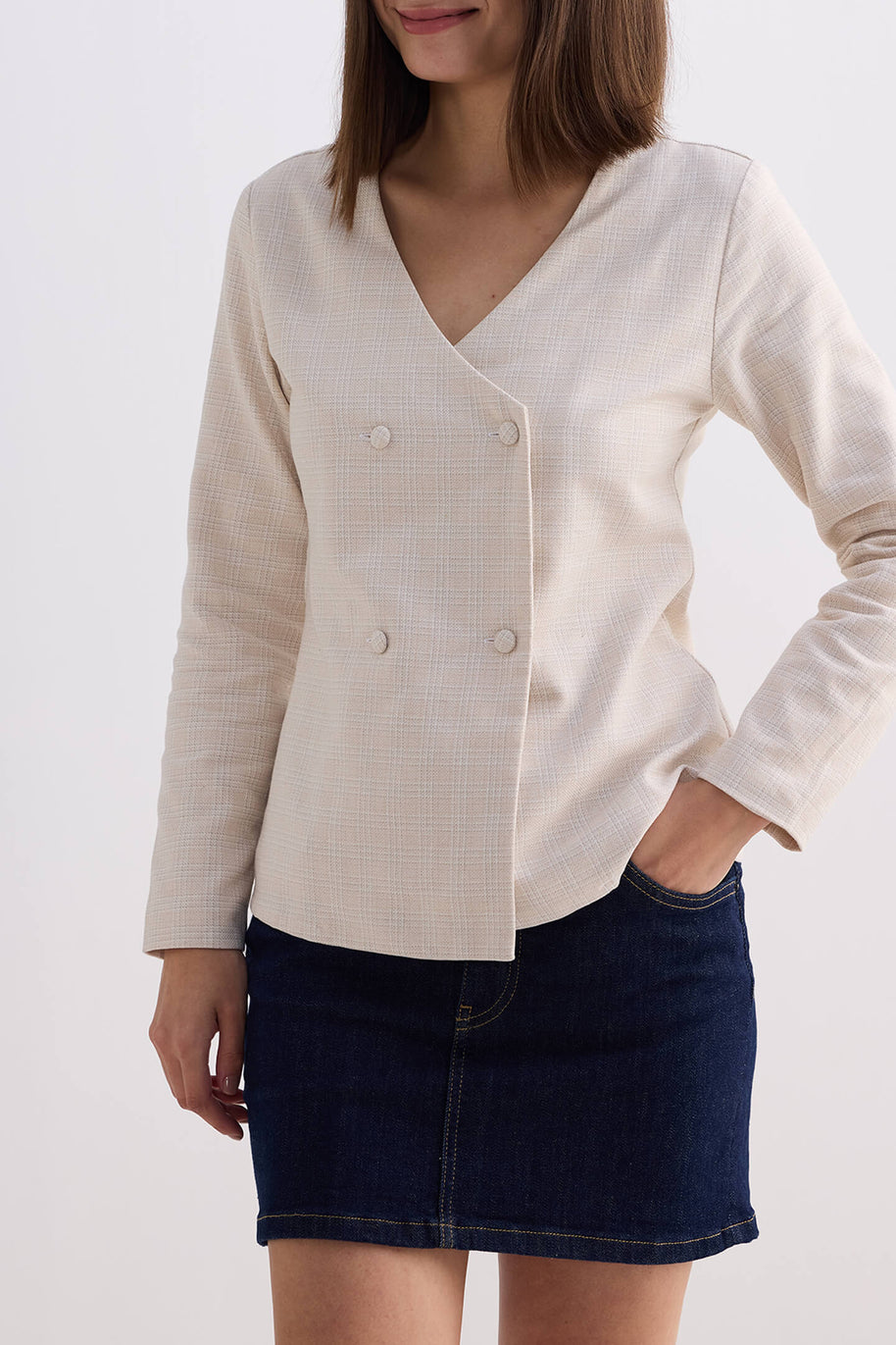 Reistor Fitted Cotton Tweed Jacket in Cream