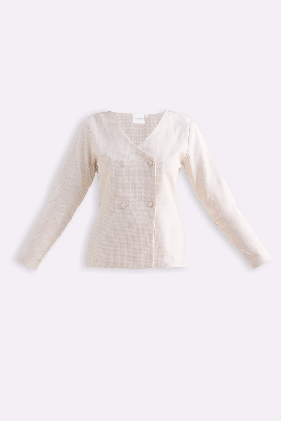 Reistor Fitted Cotton Tweed Jacket in Cream