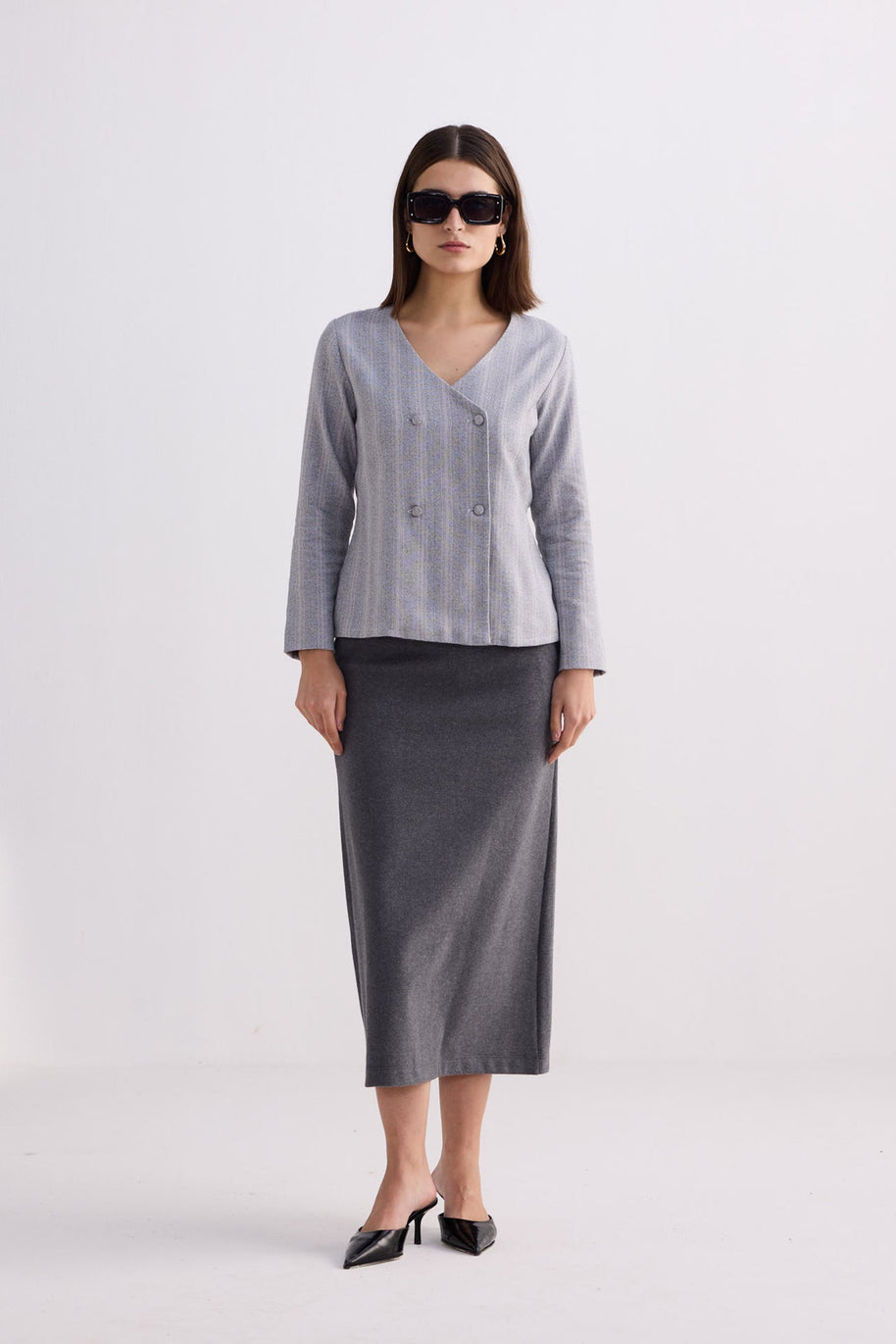 Reistor Fitted Cotton Tweed Jacket In Grey