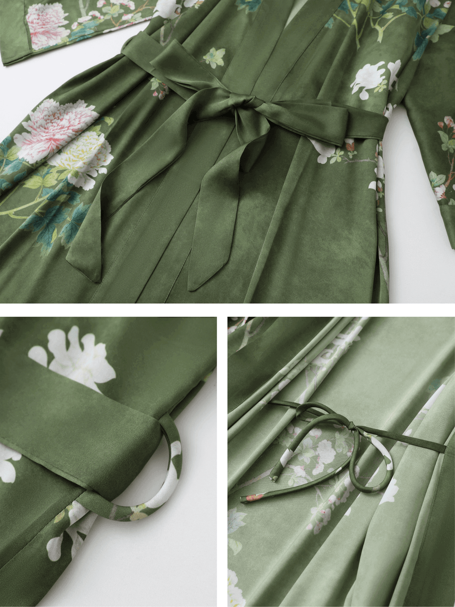 Ulivary Floral Olive Kimono Robe