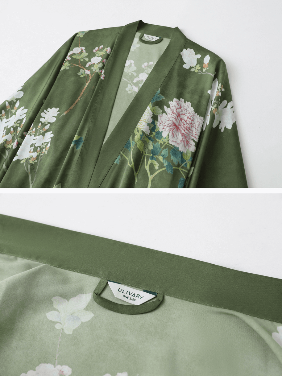 Ulivary Floral Olive Kimono Robe