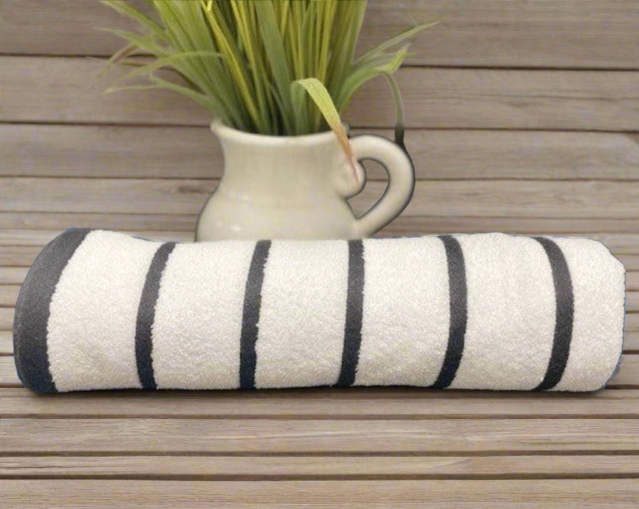 Premium Cotton-Poly Blend Horizontal Stripes Pool Towels 2 PK