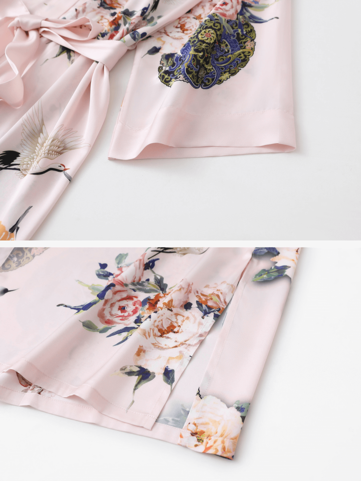 Ulivary Garden Crane Blush Kimono Robe