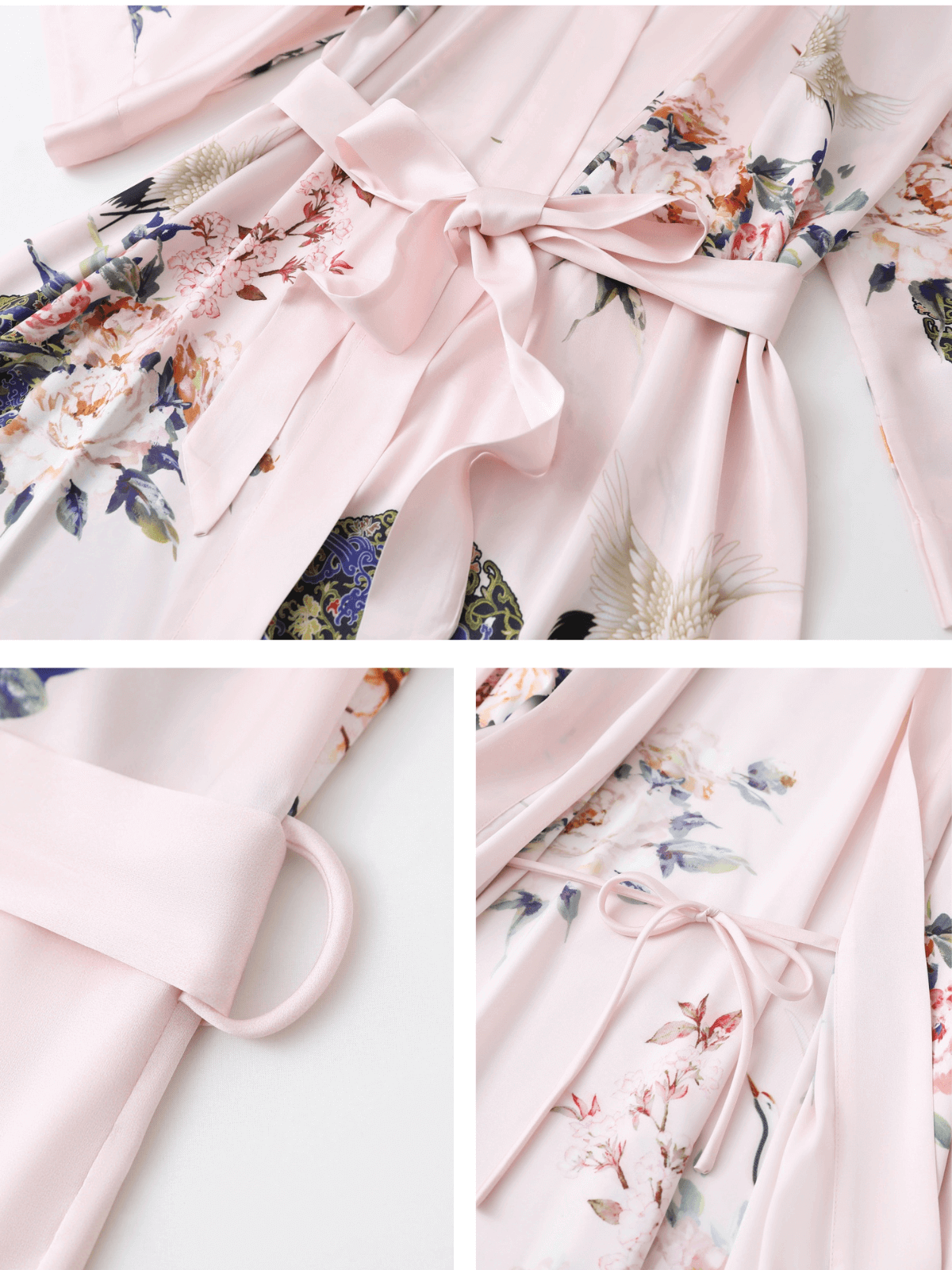 Ulivary Garden Crane Blush Kimono Robe
