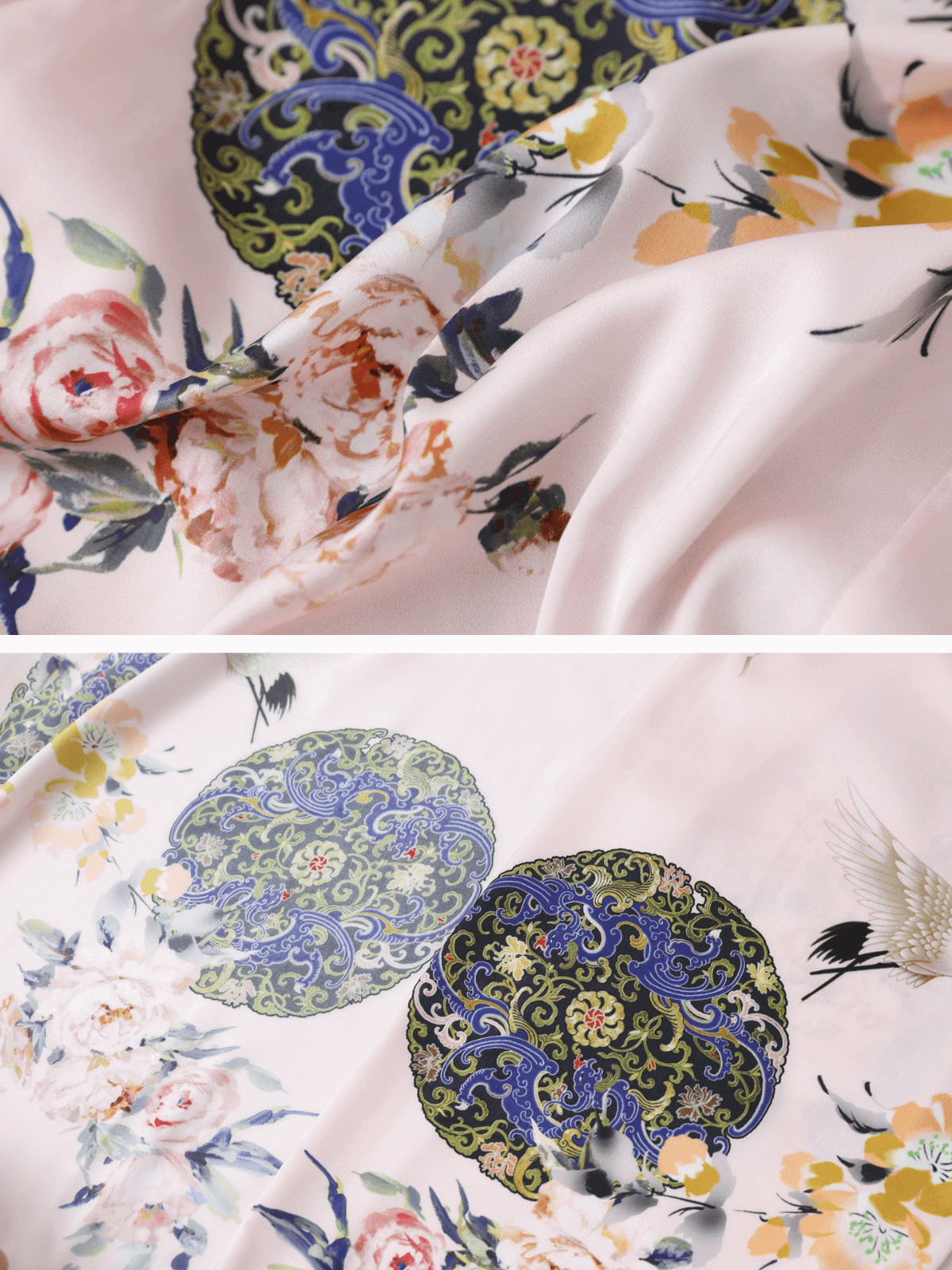Ulivary Garden Crane Blush Kimono Robe