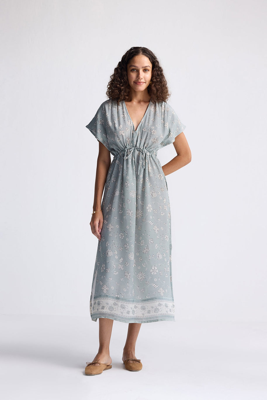 Reistor Gathered Maxi Dress in Sage Green