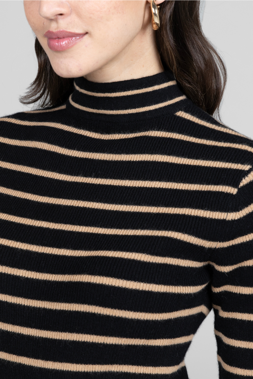 KiraGrace GRACE MOCKNECK TEE: BLACK KHAKI CASHMERE