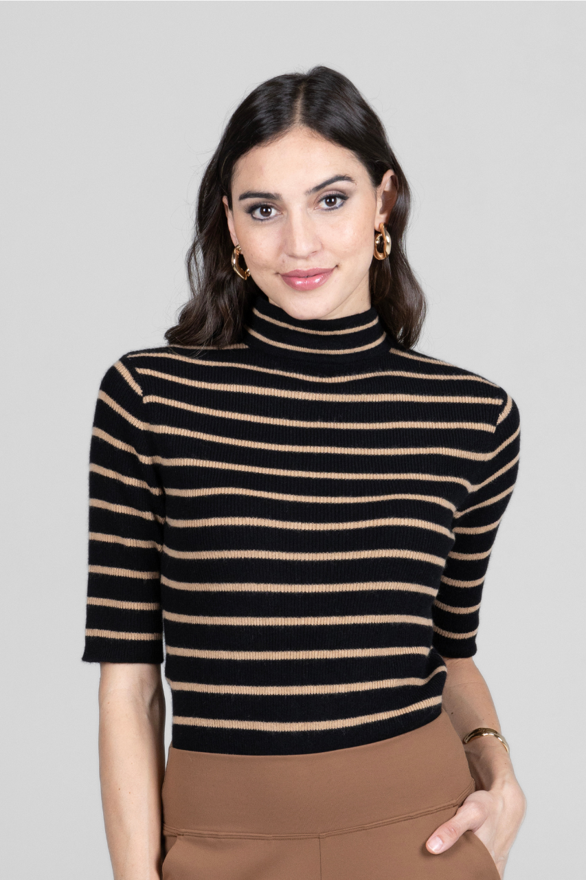 KiraGrace GRACE MOCKNECK TEE: BLACK KHAKI CASHMERE