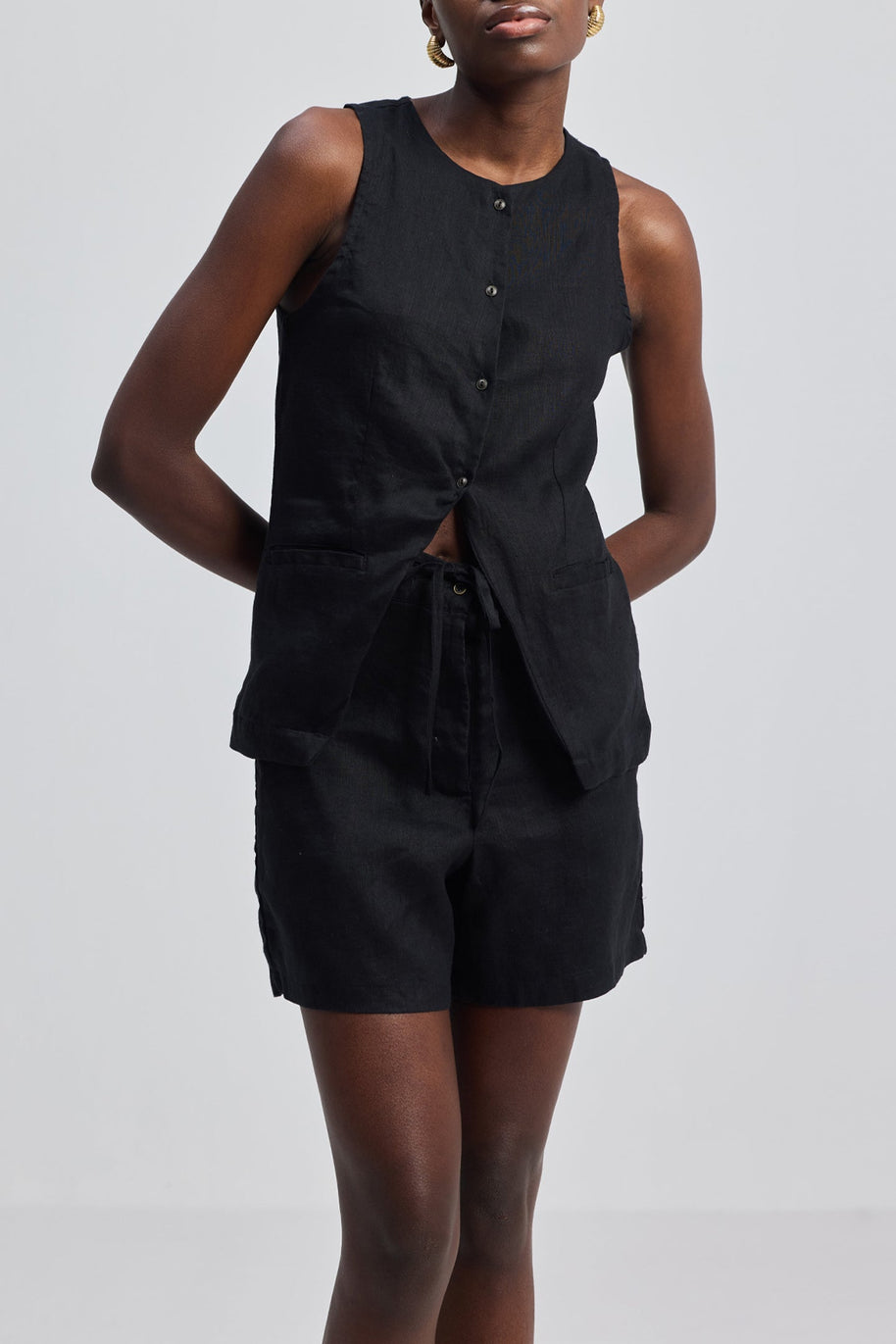 Reistor Hemp Vest Jacket Set in Black