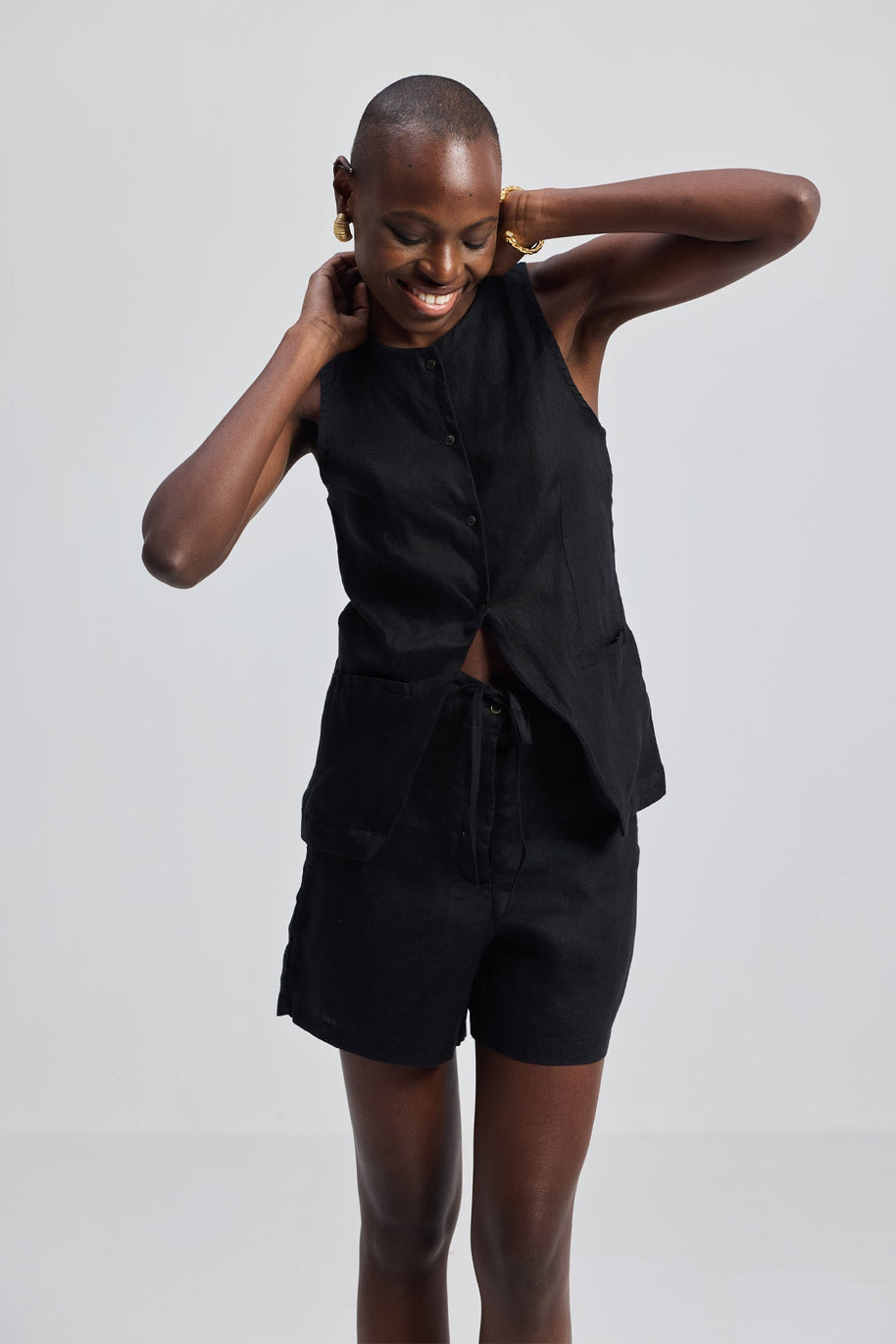 Reistor Hemp Vest Jacket Set in Black