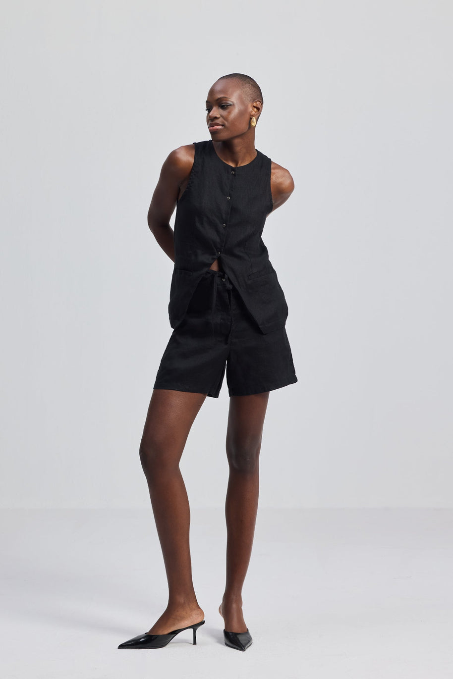 Reistor Hemp Vest Jacket Set in Black