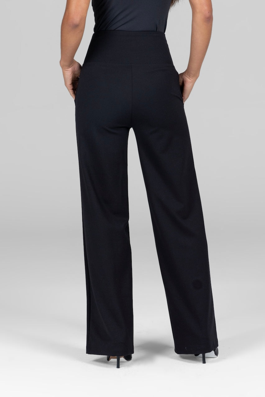KiraGrace HIGH WAIST WIDE LEG PANT: BLACK PONTE