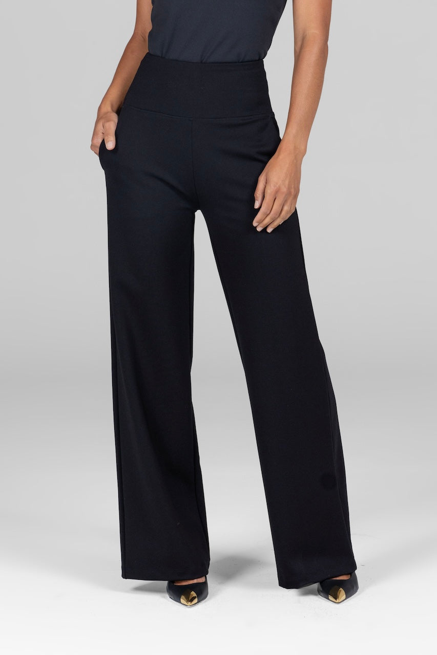 KiraGrace HIGH WAIST WIDE LEG PANT: BLACK PONTE