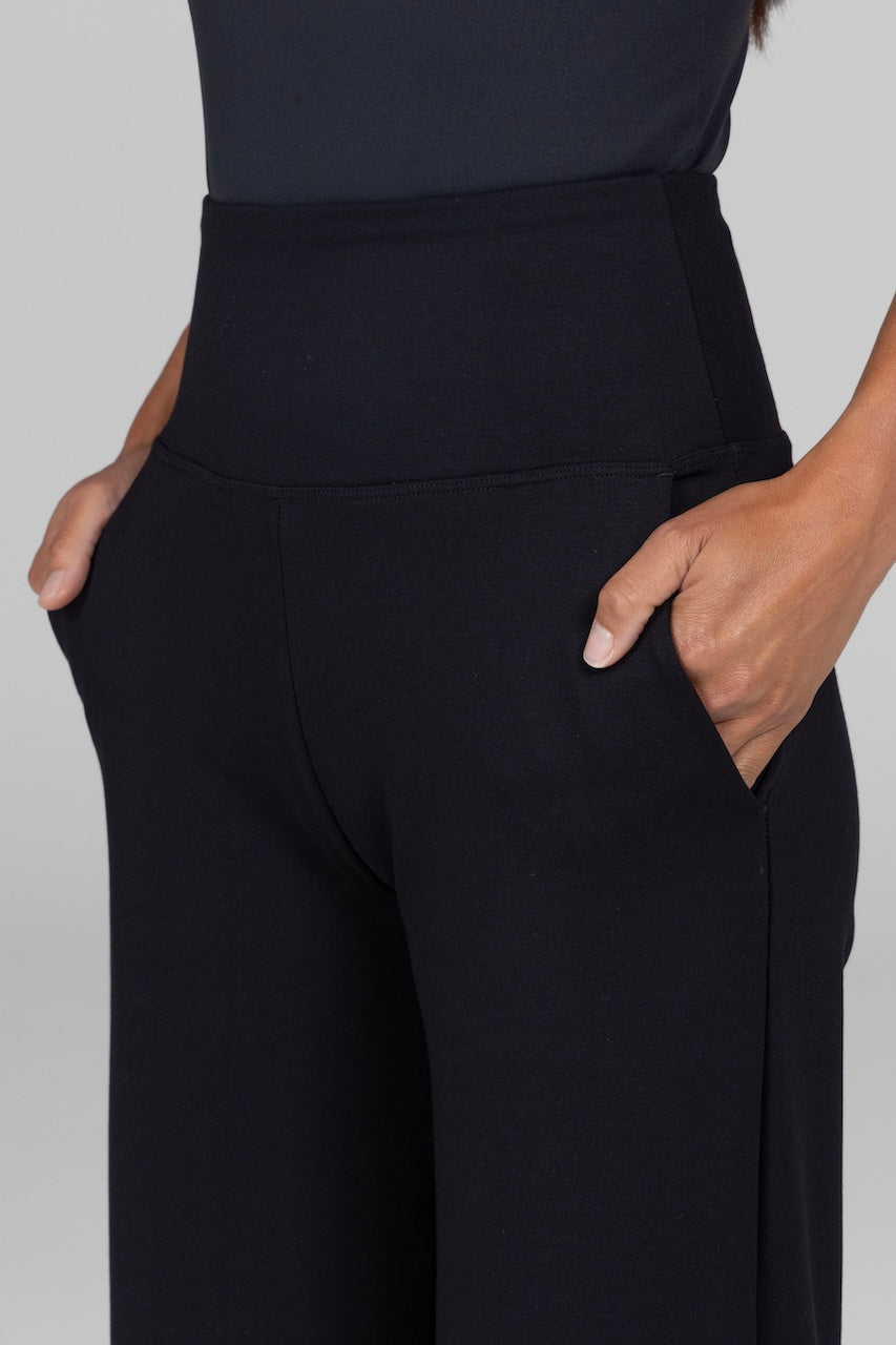 KiraGrace HIGH WAIST WIDE LEG PANT: BLACK PONTE