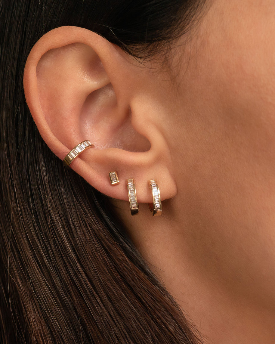 Zoe Lev Stacked Baguette Diamond Huggie Earrings