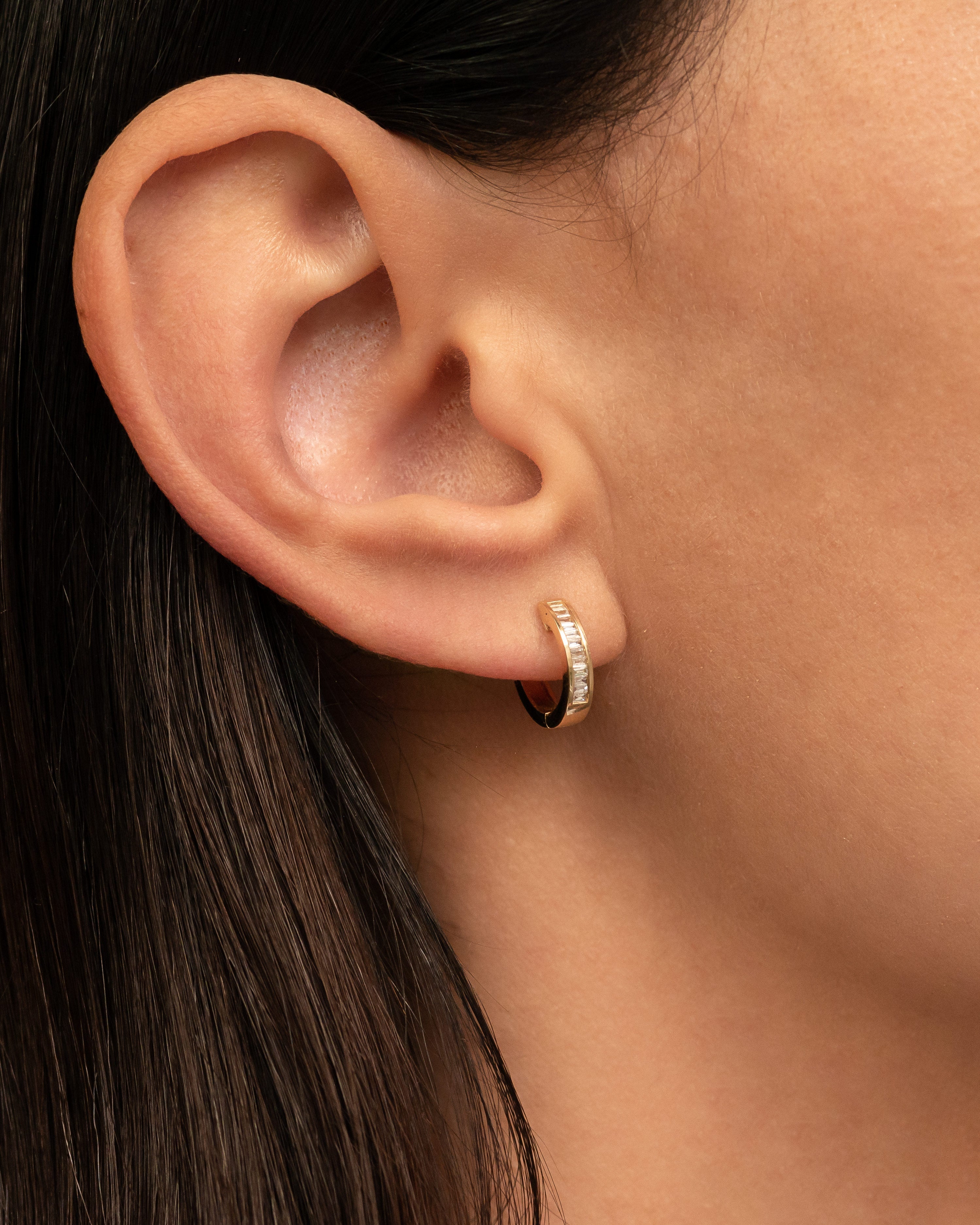 Zoe Lev Stacked Baguette Diamond Huggie Earrings