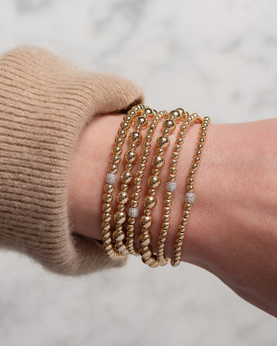 Zoe Lev 3mm Gold Bead Bracelet With Diamond Bead