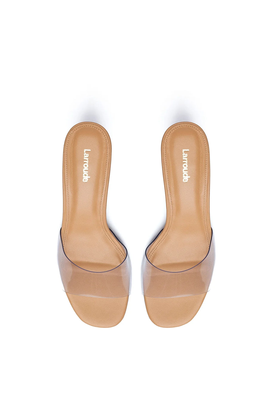 Larroude Vivi Lucite Mule In Tan Leather and Vinyl