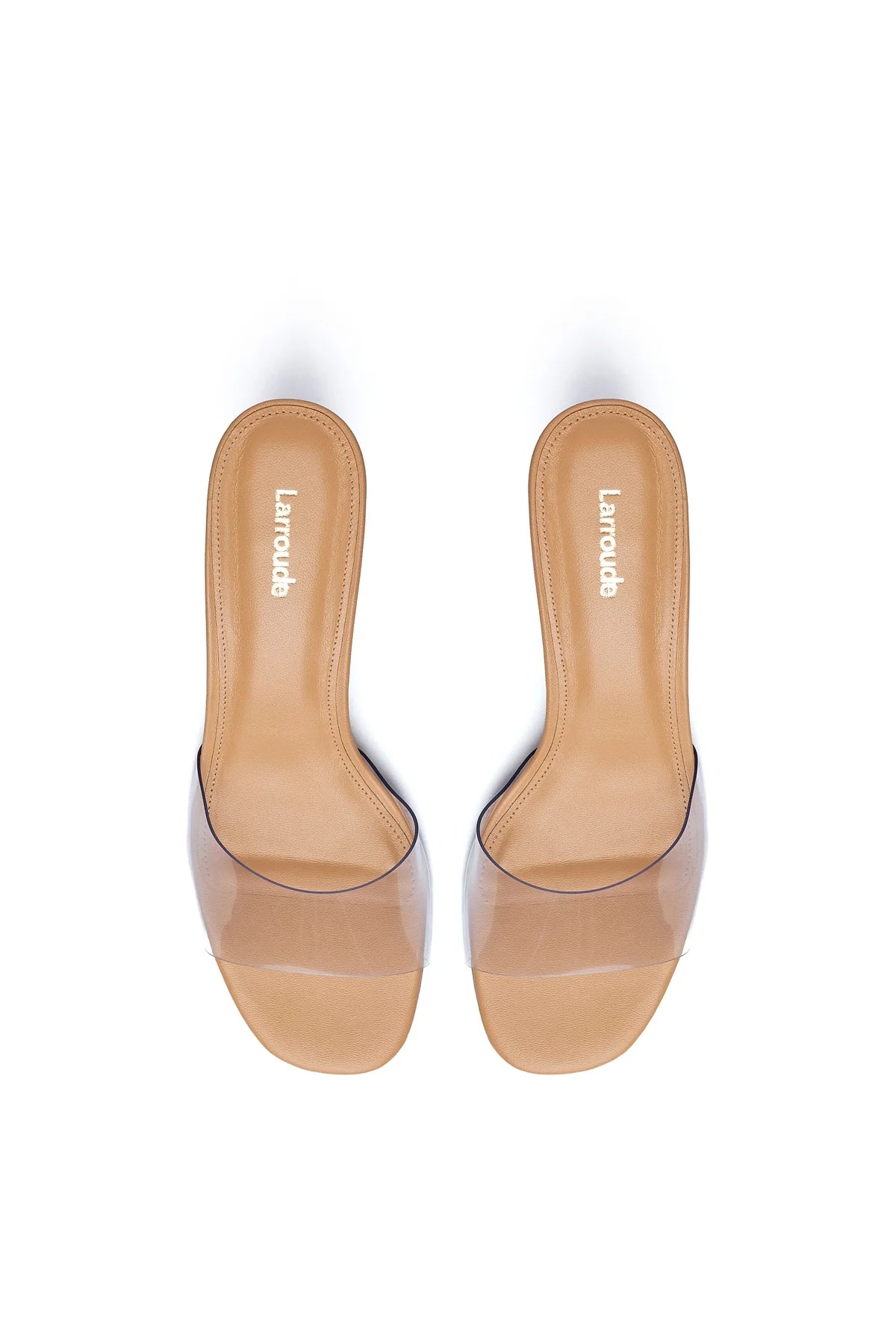 Larroude Vivi Lucite Mule In Tan Leather and Vinyl