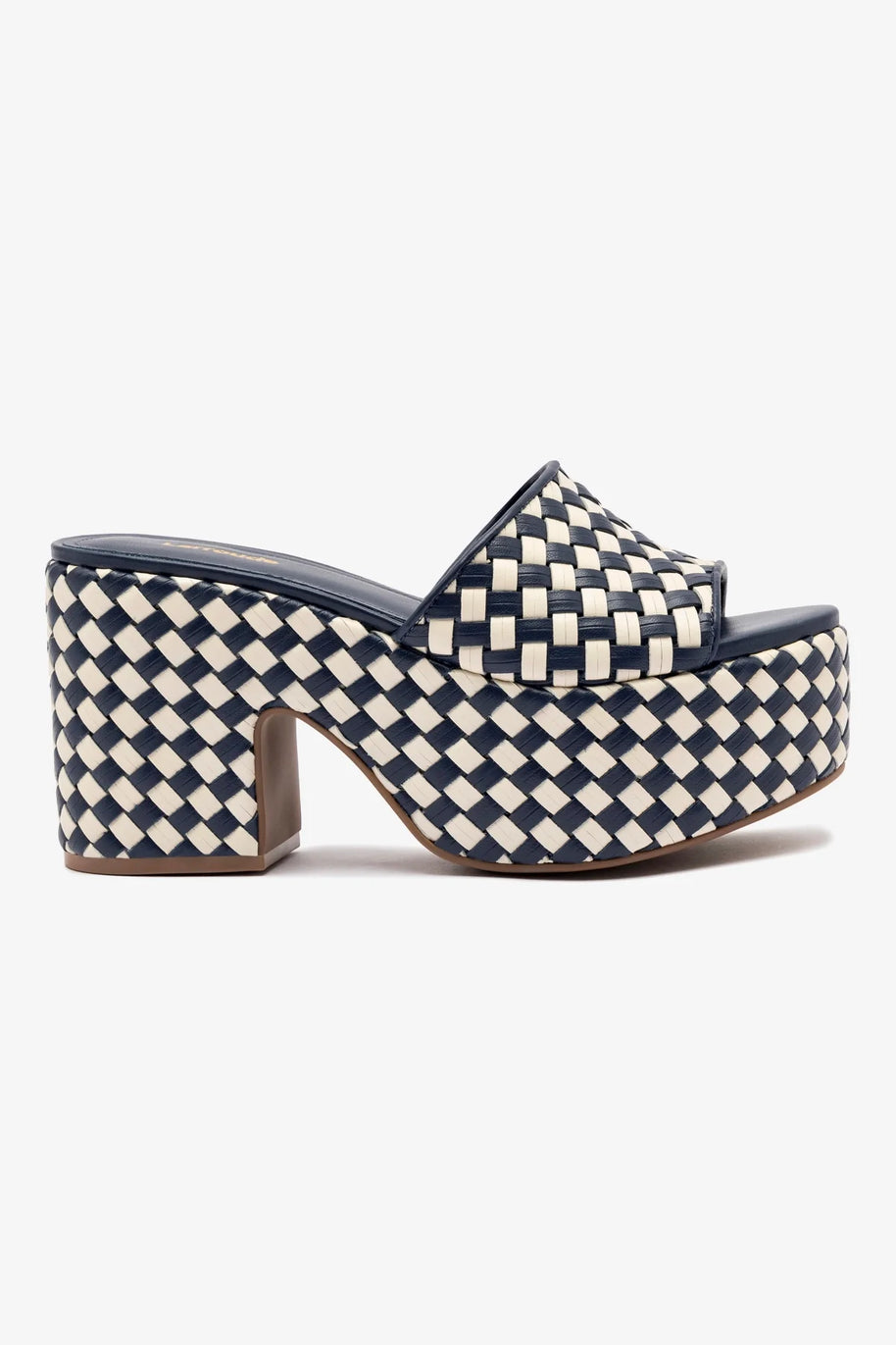 Larroude Miso Platform Sandal In Navy And Ivory Leather