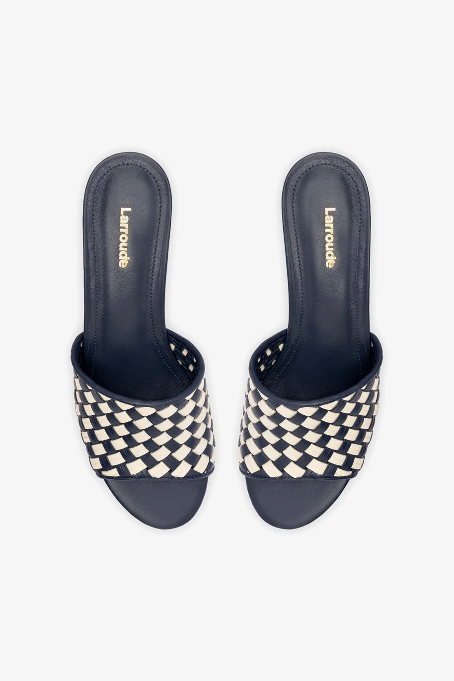 Larroude Miso Platform Sandal In Navy And Ivory Leather