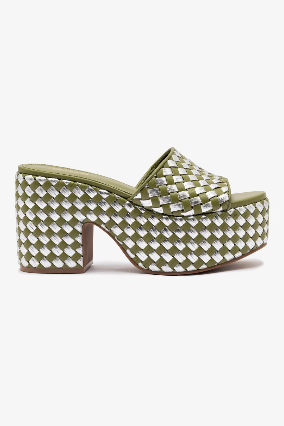 Larroude Miso Platform Sandal In Seaweed Leather And Silver Metallic Leather
