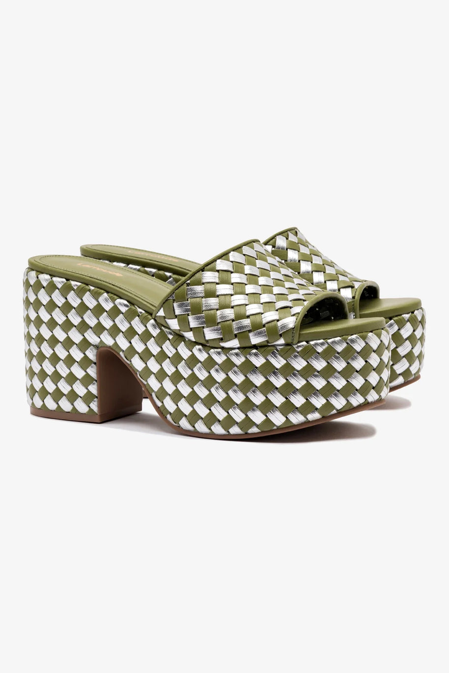 Larroude Miso Platform Sandal In Seaweed Leather And Silver Metallic Leather