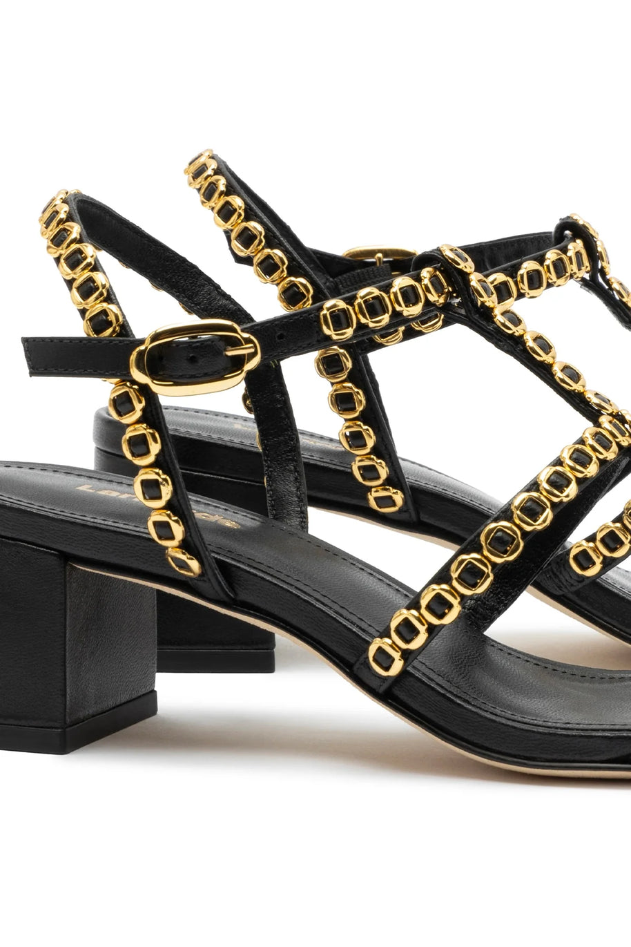 Larroude Milanina Block Sandal In Black Leather