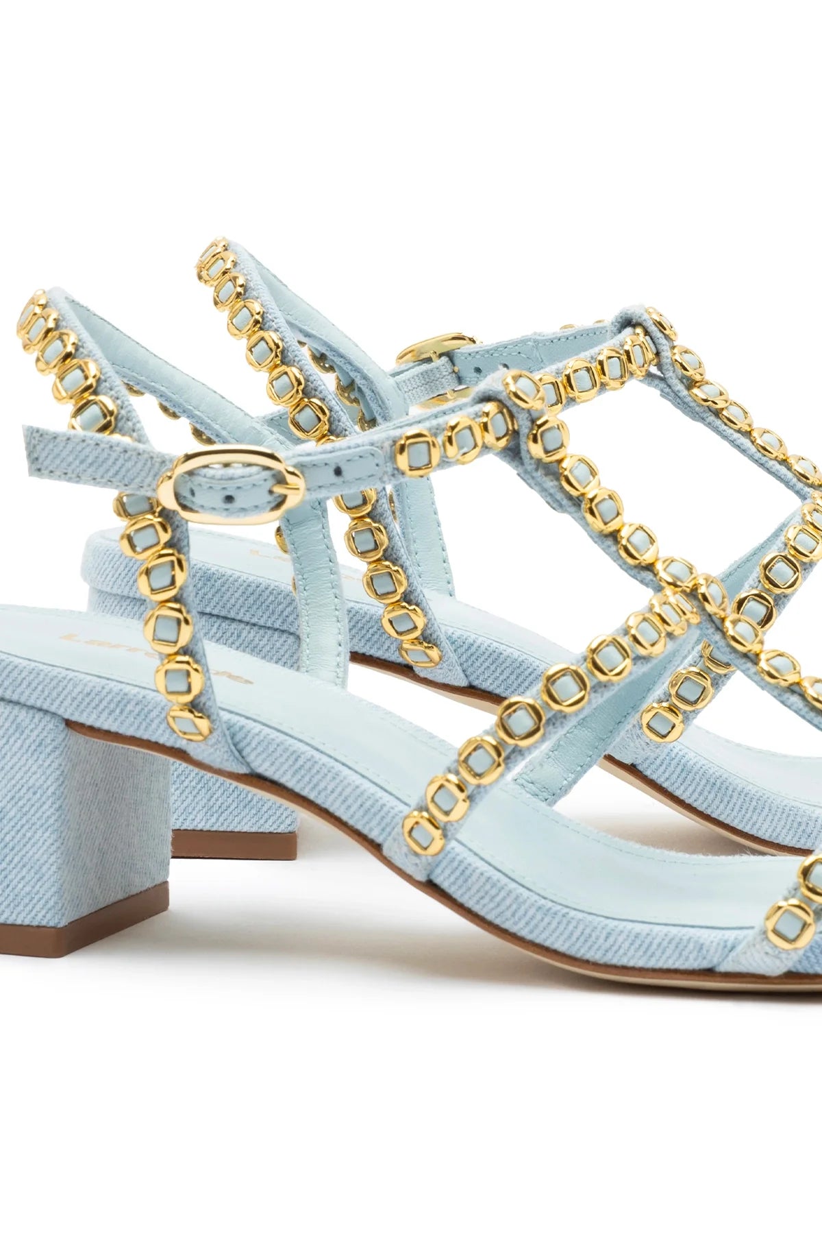 Larroude Milanina Block Sandal In Maya Denim