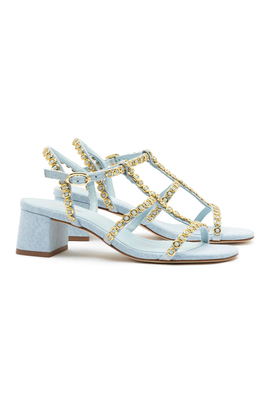 Larroude Milanina Block Sandal In Maya Denim
