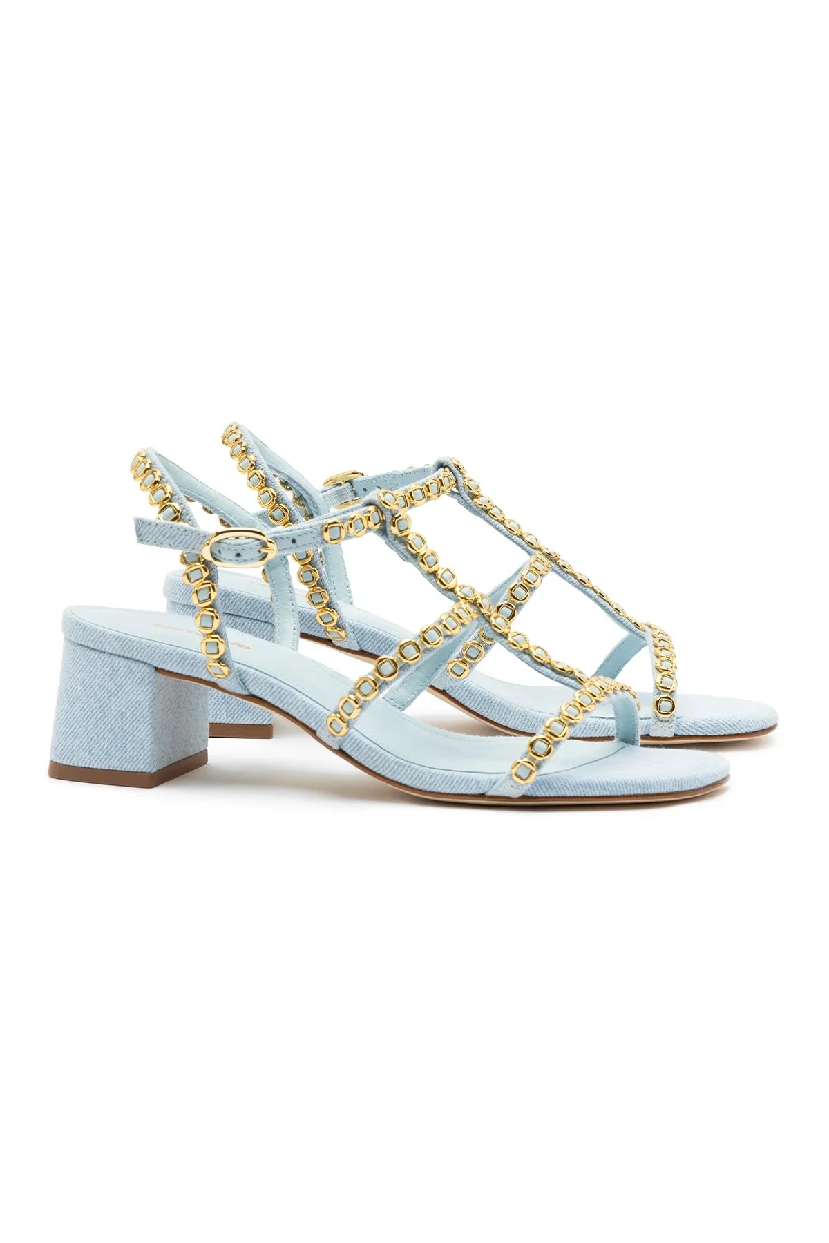 Larroude Milanina Block Sandal In Maya Denim