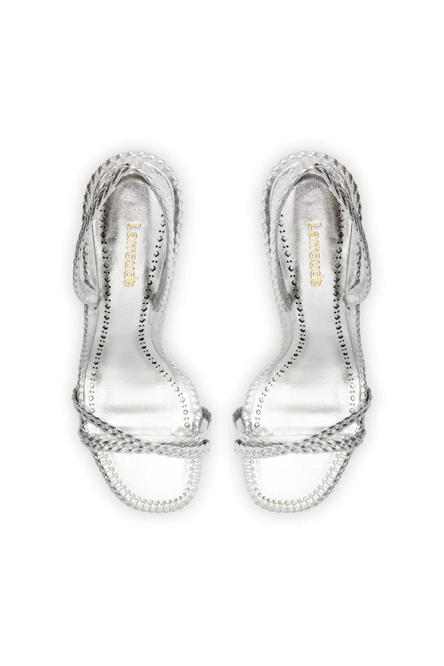 Larroude Annie Sandal In Silver Metallic Leather