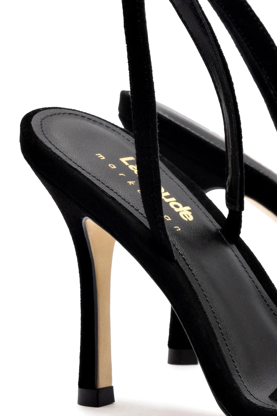 Larroudé x Markarian Sandal In Black Suede