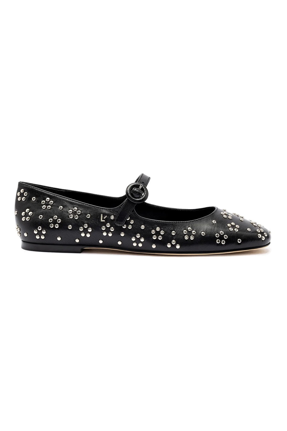 Larroude Blair Ballet Flat In Black Leather And Metallic Studs