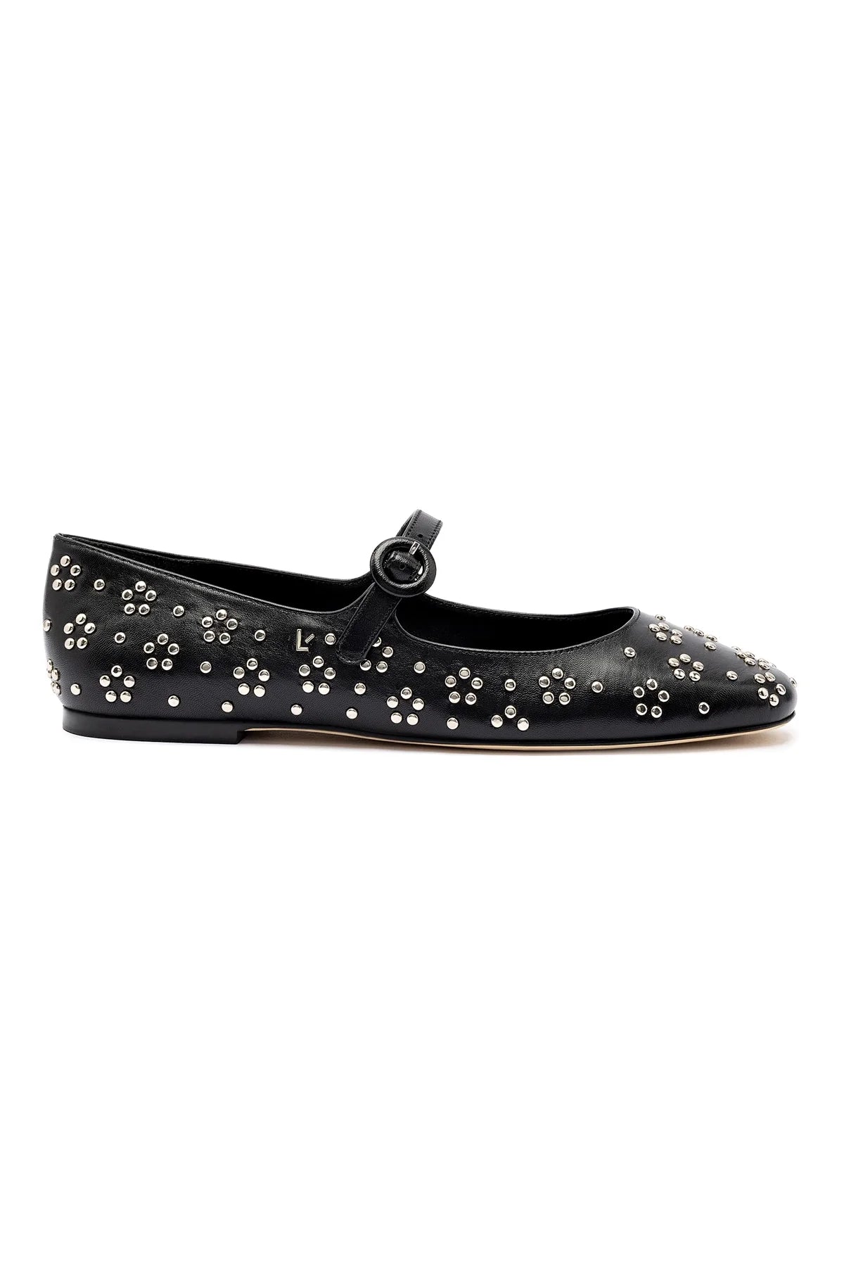 Larroude Blair Ballet Flat In Black Leather And Metallic Studs