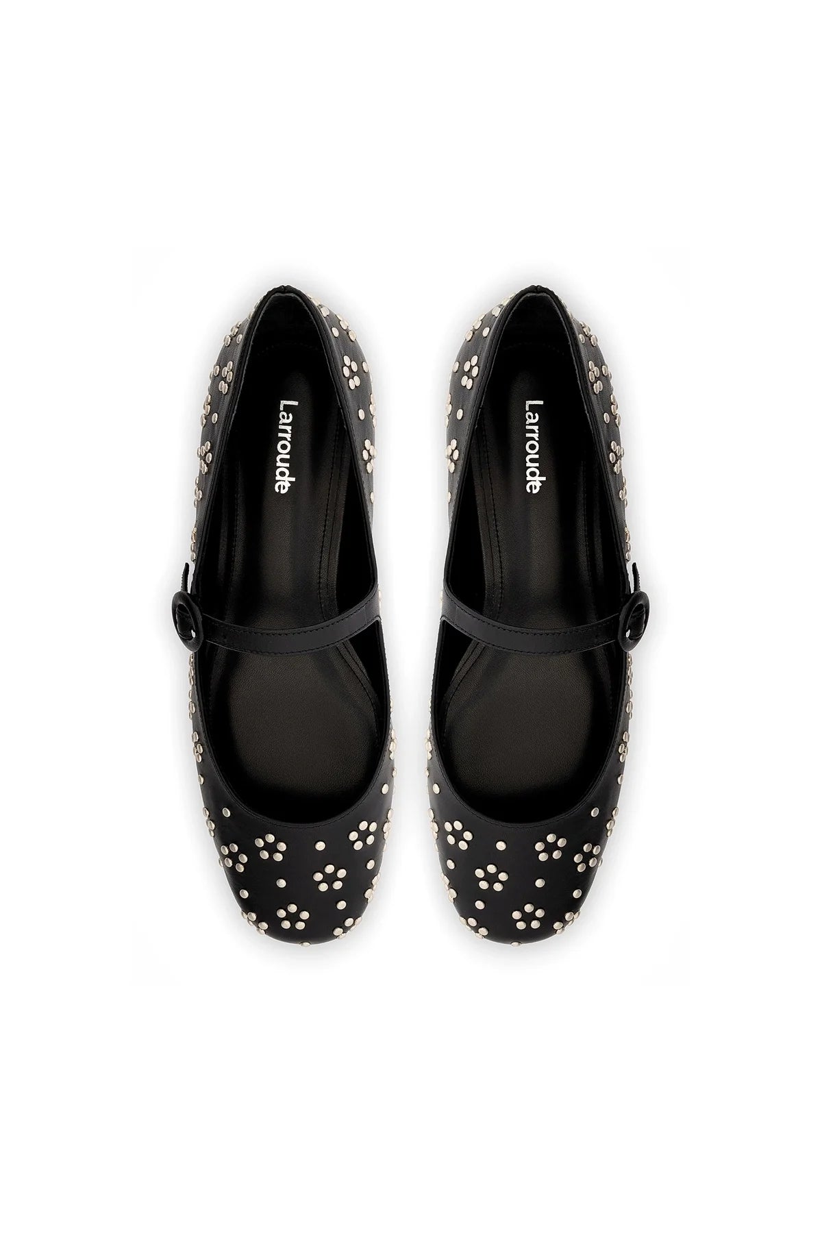 Larroude Blair Ballet Flat In Black Leather And Metallic Studs