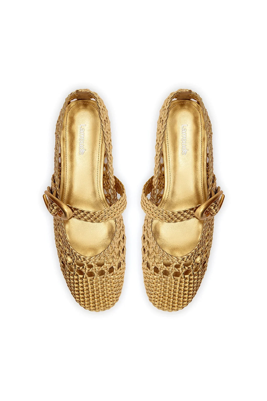 Larroude Verona Macrame Ballet Flat In Gold Metallic Leather