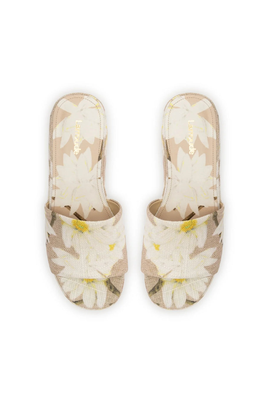 Larroude Alex Flatform Mule In Beige Printed Raffia