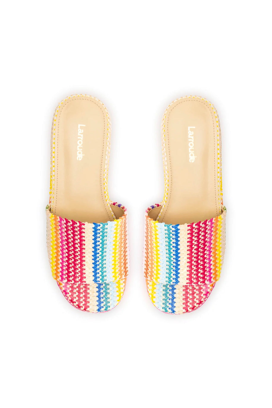 Larroude Alex Flatform Mule In Rainbow Raffia