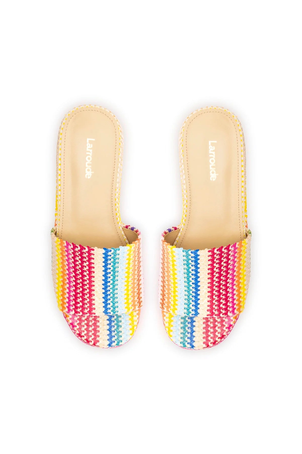 Larroude Alex Flatform Mule In Rainbow Raffia
