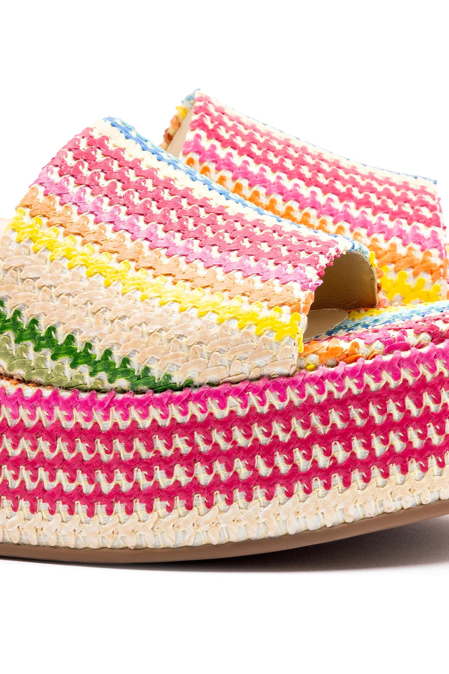 Larroude Alex Flatform Mule In Rainbow Raffia