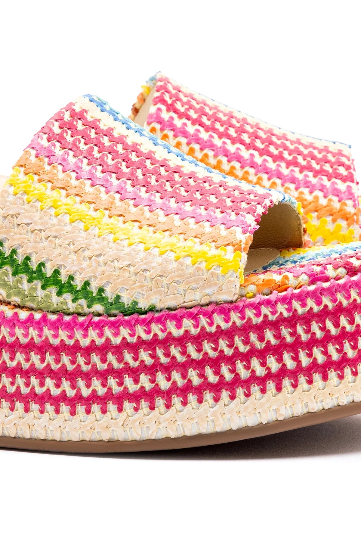 Larroude Alex Flatform Mule In Rainbow Raffia