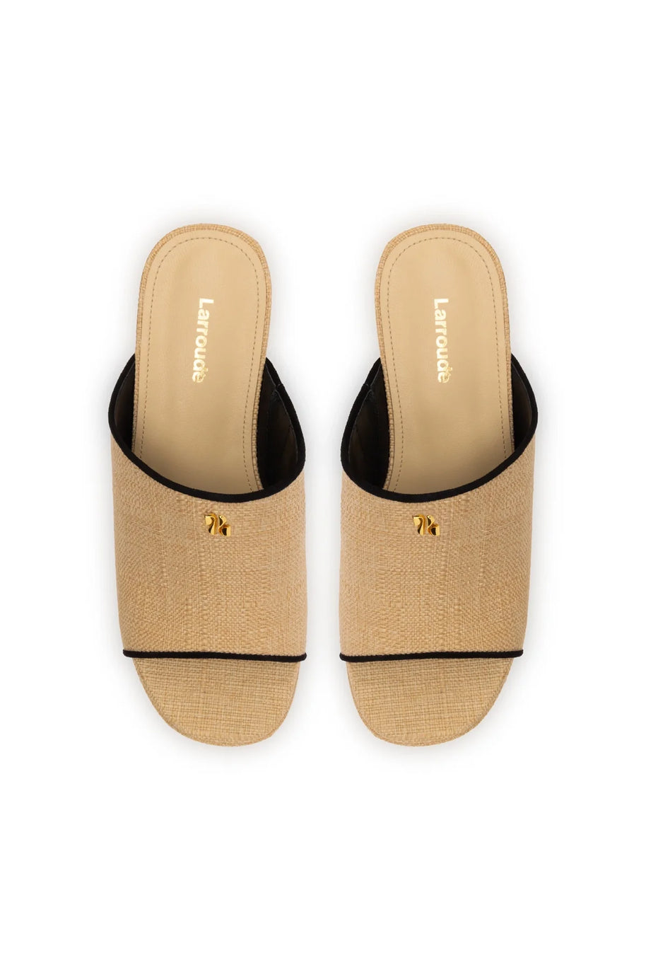 Larroude Charli Mule In Beige Raffia and Black Trimming