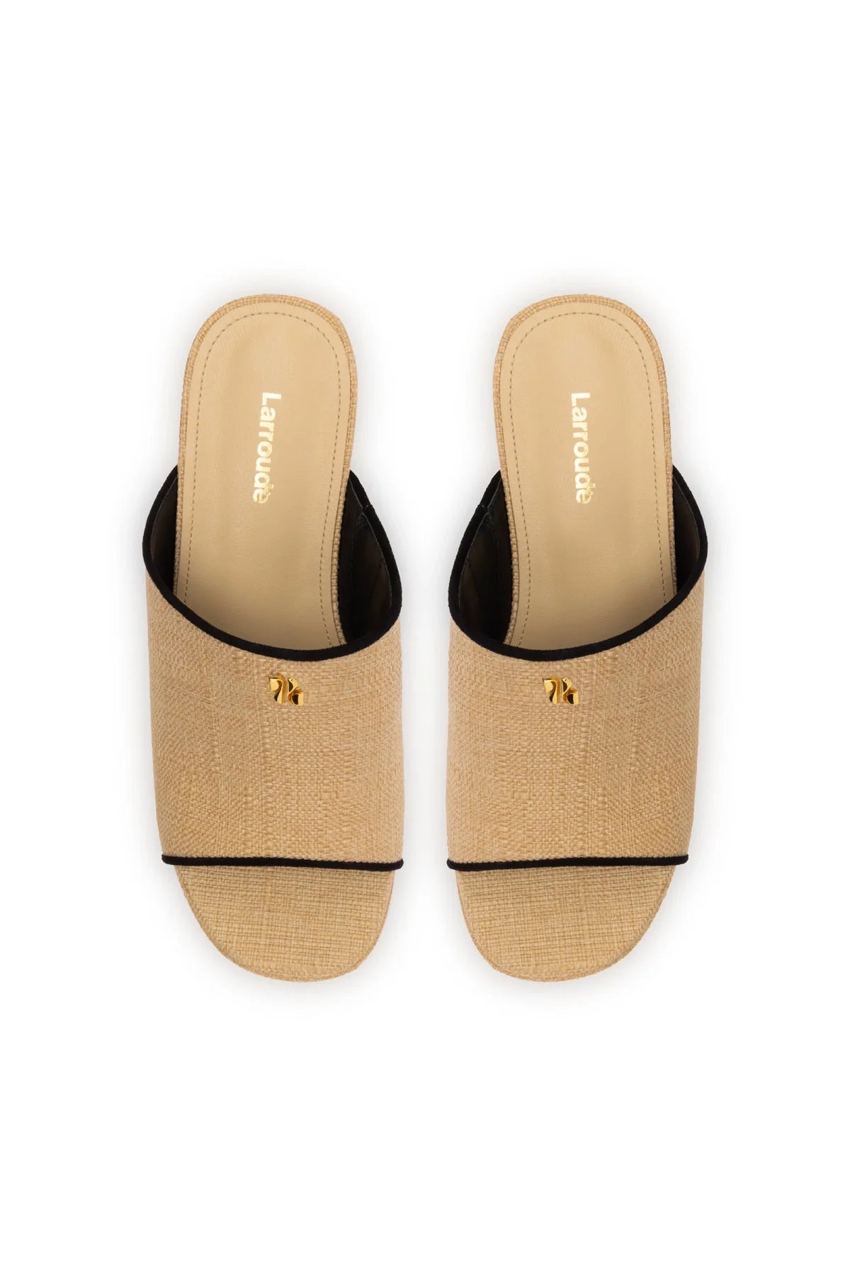 Larroude Charli Mule In Beige Raffia and Black Trimming
