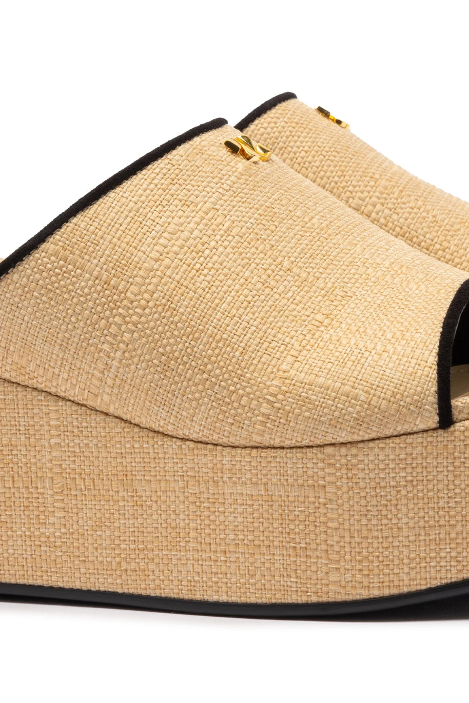 Larroude Charli Mule In Beige Raffia and Black Trimming