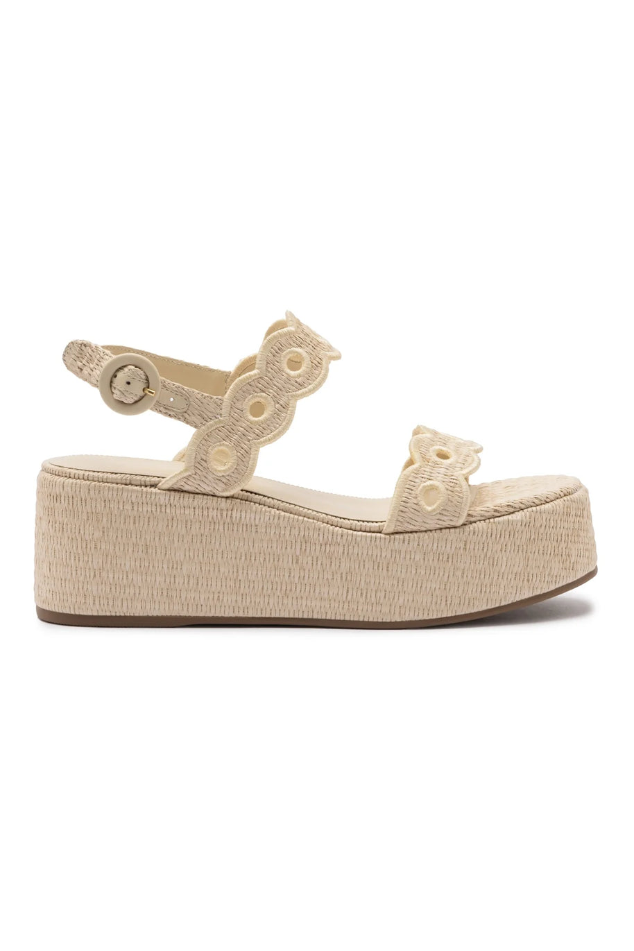 Larroude Florence Broderie Flatform In Natural Raffia