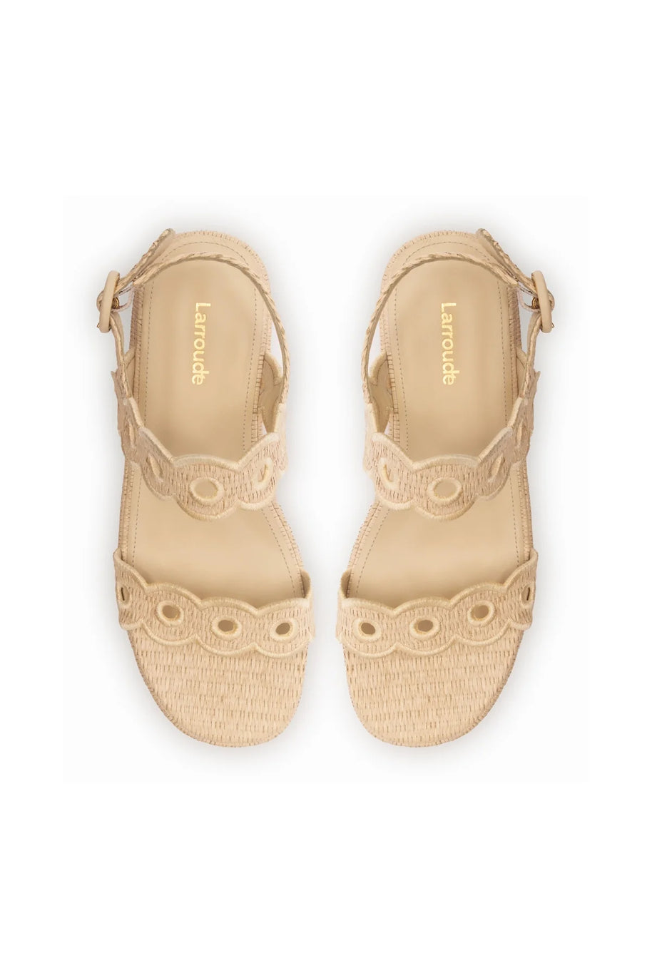 Larroude Florence Broderie Flatform In Natural Raffia