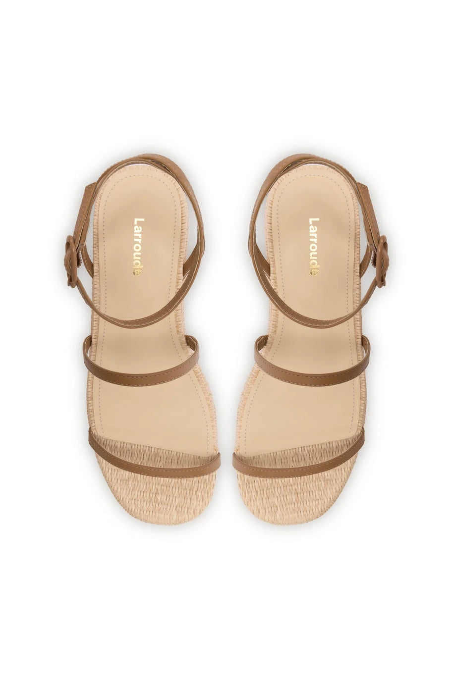 Larroude Gio Flatform Sandal In Natural Raffia And Hazelnut Trimming